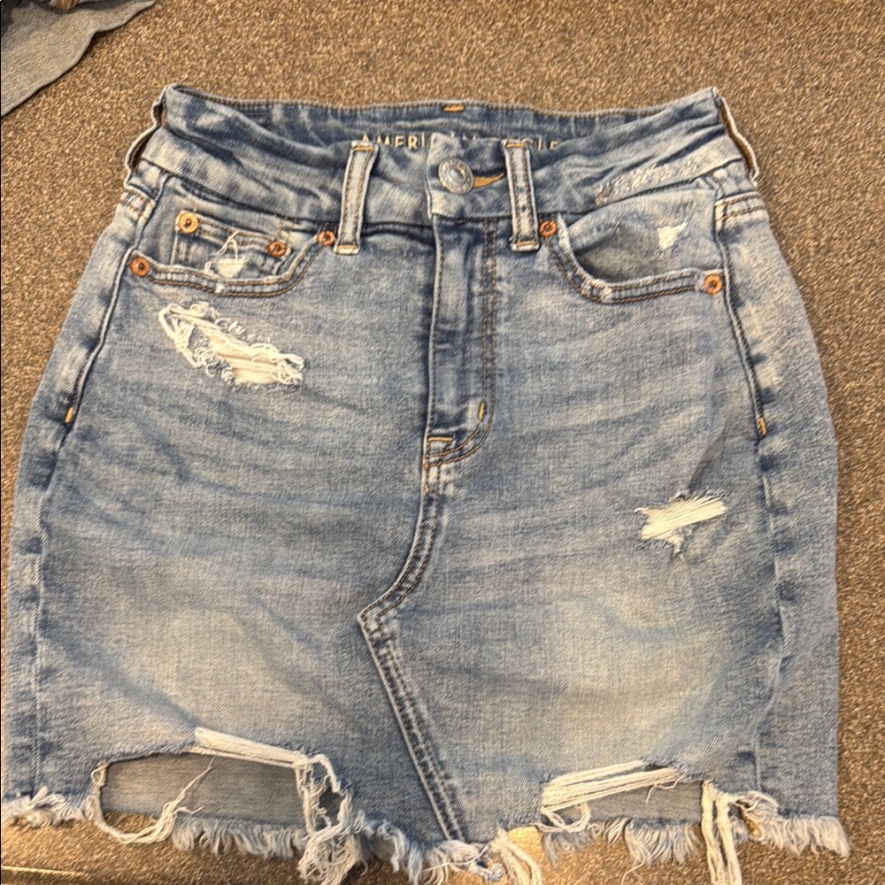 Denim Distressed Skirt